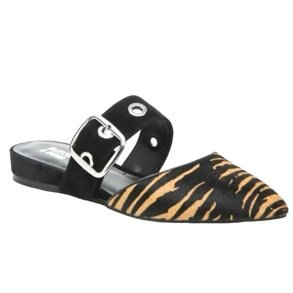 Bleecker & Bond Zada‎ Calf Hair Pointed Toe Flat Mules, Size 7-1/2